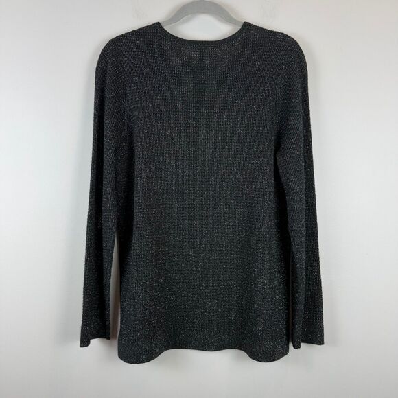 Eileen Fisher Sweater Women's Large Black Sparkle Extra Fine Merino Wool Capsule - Picture 3 of 9